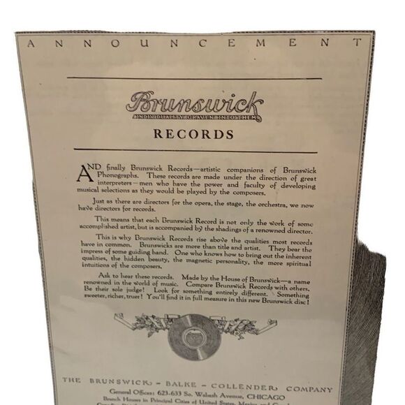 Vintage 1920 Brunswick Records Chicago Ad Advertisement - Picture 4 of 4